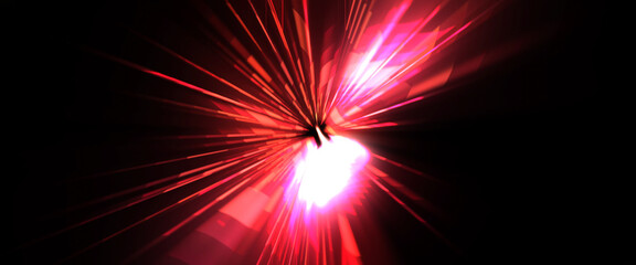 Futuristic lens flare. Light explosion star with glowing particles and lines. Beautiful abstract rays background.