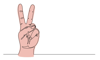 Wall Mural - Peace, victory, v hand gesture with two fingers. One continuous line art drawing vector illustration of peace sign