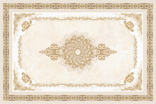 3D-image Symmetric Ceiling Painting In Classic Style With Gold Ornaments On Beige Marble Background For Ceiling Decodation
