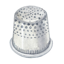 Watercolor Gray Thimble Isolated On White . Sewing Protect Tool
