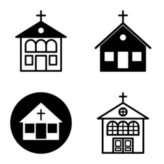 Church Flat Icon Set Isolated On White Background