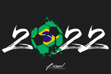 Numbers 2022 and a abstract soccer ball painted in the colors of the England flag. 2022 and flag of England in the form of a soccer ball made of blots. Vector illustration on isolated background