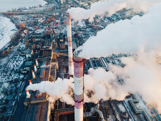 Wall Mural - Industrial factory pollution, smokestack exhaust gases. Industry zone, thick smoke. Climate change and global warming