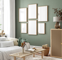 Mockup Frame In Home Interior Background, Room In Natural Pastel Colors, 3d Render