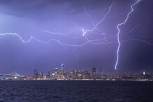 A Dramatic Lightning Storm Over San Francisco, California, Viewed From Treasure Island.