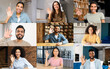 © Vadim Pastuh - Virtual conference, webinar, online meeting video screen. Group of diverse employee, colleagues using app for video communication, virtual conference, waving at the camera, greeting each other