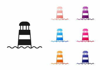 Sticker - Black Lighthouse icon isolated on white background. Set icons colorful. Vector