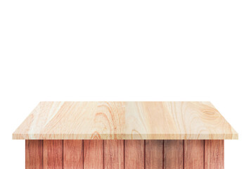 Wall Mural - Empty brown wood Shelf Table isolated on white background. for montage of your product