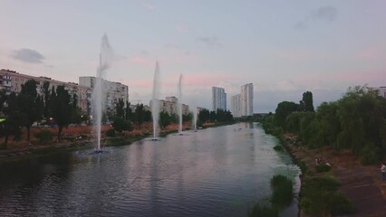 Wall Mural - The scenic Rusanivsky Fountains in Kyiv, Ukraine