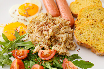 Plate with tasty breakfast, closeup