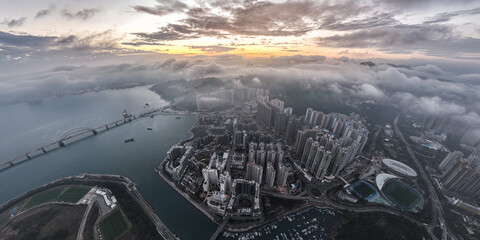 Canvas Print - Panorama aerial view of Hong Kong city from sky 