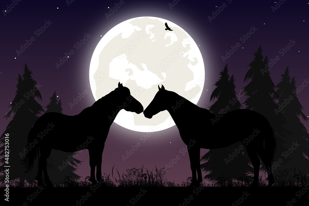 cute horse and moon silhouette graphic Stock Vector | Adobe Stock