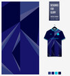 Soccer jersey pattern design.  Geometric pattern on blue background for soccer kit, football kit or sports uniform. T-shirt mockup template. Fabric pattern. Abstract background. 
