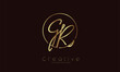 Initial GR Logo. hand drawn letter GR in circle with gold colour. usable for business. personal and company logos. vector illustration