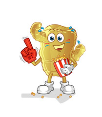 Ginger fan with popcorn illustration. character vector