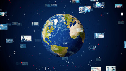 Aufkleber - Visual contents concept. Social networking service. Global communication network. Elements of this image furnished by NASA. 3D rendering.