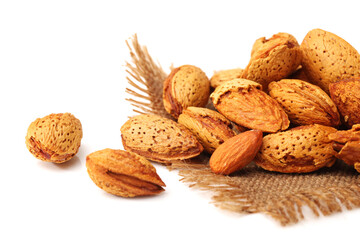 Wall Mural - almonds nuts on white background