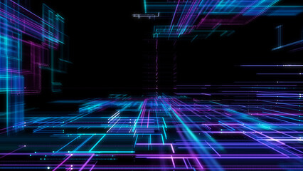 Wall Mural - Digital Cyberspace with Particles. Techology background