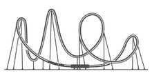 Rollercoaster Silhouette. Ride Track In Amusement Park. Scary Attraction. Vector Outline Illustration