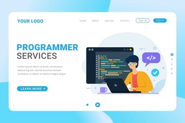 Landing page template programming services design concept