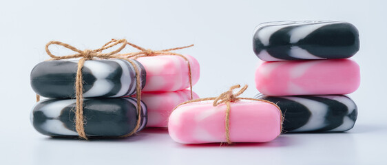 Wall Mural - Stack of soap bars on white background