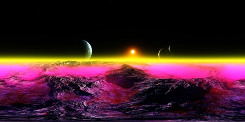 Wall Mural - alien landscape. HDRI . equidistant projection. Spherical panorama. panorama 360. environment map, 3d rendering