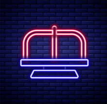 Glowing Neon Line Attraction Carousel Icon Isolated On Brick Wall Background. Amusement Park. Childrens Entertainment Playground, Recreation Park. Colorful Outline Concept. Vector