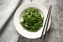 Wok Fried Snake Beans And Chicken Mince Dish