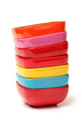 Poster - Colorful plastic tableware on white background 