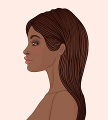 Wall Mural - Portrait of beautiful African American woman with long hair (profile view)