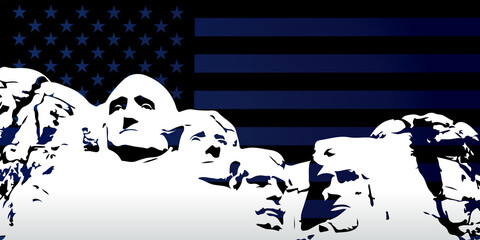 Wall Mural - Mount Rushmore background for Happy President's Day. 4 US presidents monument design for banner, poster, greeting card. Vector illustration