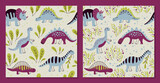 Fototapeta Pokój dzieciecy - Different dinosaurs - set of Seamless patterns. Vector Background for fabric, textile, posters, gift wrapping paper. Print for kids, baby, children