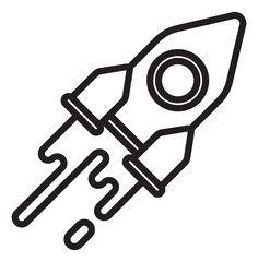 Sticker - Rocket icon. Moving spacecraft in black line style