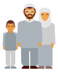 Wall Mural - Islamic family. Muslim parents with son in traditional arabic clothes