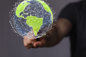 illustration with bold world map in green color