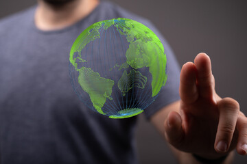 Illustration with bold world map in green color