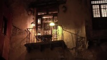 Old Balcony At The Hotel At Night 