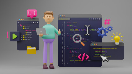 Wall Mural - programmer developer typing script source languages coding symbols icon development project data pro