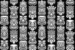 Tiki pole totem vector seamless pattern - traditional statue or mask repetitve design from Polynesia and Hawaii in white on black
