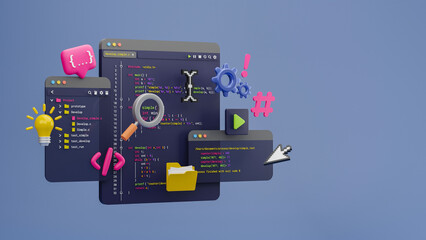 Wall Mural - programmer developer typing script source languages coding symbols icon development project data pro