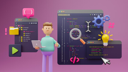 Wall Mural - programmer developer typing script source languages coding symbols icon development project data pro