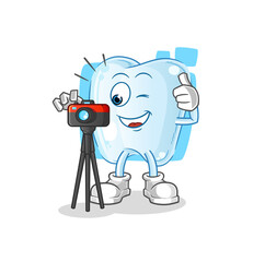 Wall Mural - tooth photographer character. cartoon mascot vector