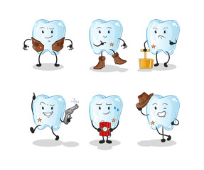 Wall Mural - tooth cowboy group character. cartoon mascot vector