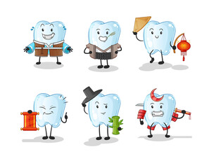 Wall Mural - tooth asian culture set . cartoon mascot vector