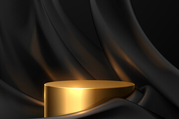 Wall Mural - Gold podium with black textile background
