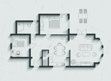 Floor Plan Of House, On Paper Background With Shadows.