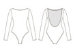 Fashion technical drawing of jersey bodysuit with long sleeves and open back