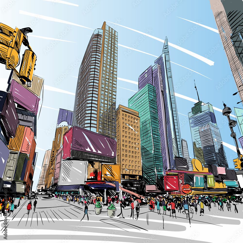 City New York Hand drawn sketch, vector illustration Stock Vector ...