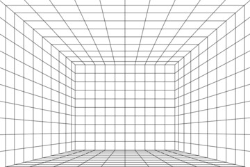 Wall Mural - 3d perspective digital grid of room space with two point perspective. white empty geometric cyberspa