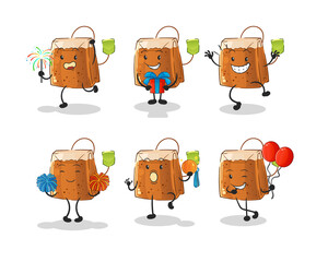 Sticker - tea bag celebration set character. cartoon mascot vector